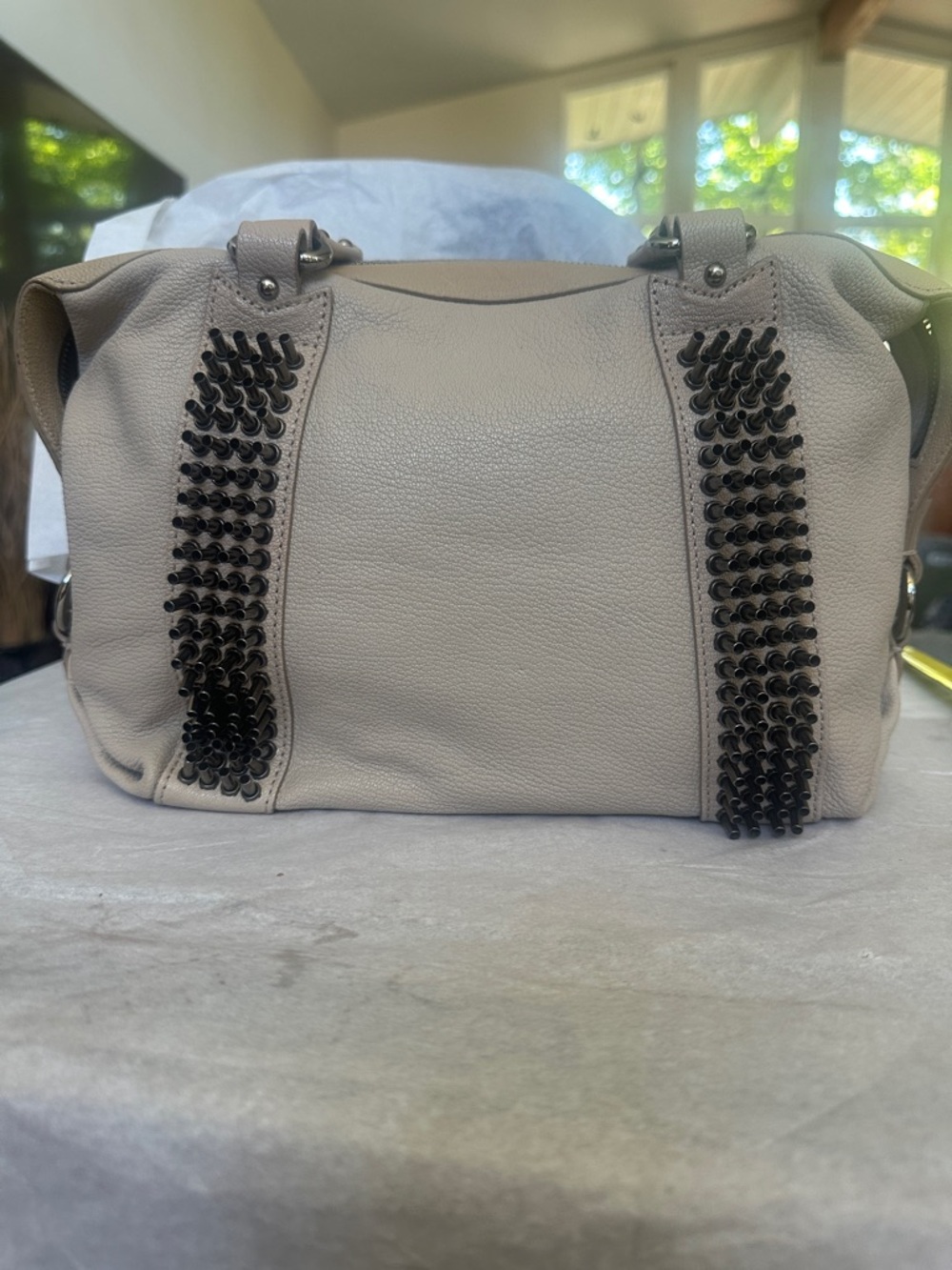 Rare Christian Louboutin Morrigan Medium Capra Stone Leather ShoulderBag NWT COA - Picture 4 of 17
